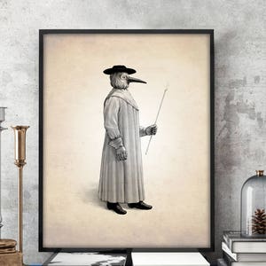 Plague Doctor Art Print - Scientific History Art - Medical Drawing - Black Death Print - Bubonic Plague Poster - Human Anatomy Wall Art