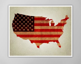 United States Map Art Print - America Flag Wall Art - USA Poster - Americana Decor - Canvas Options Available!