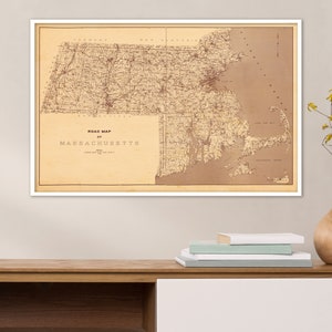 Massachusetts State Map Print Vintage Map Reprint Blueprint Poster X-Large Sizes Available and Four Color Styles image 1