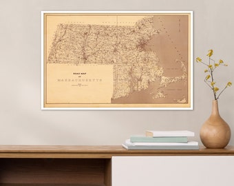 Massachusetts State Map Print - Vintage Map Reprint - Blueprint Poster - X-Large Sizes Available and Four Color Styles