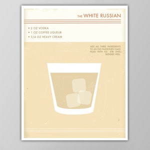 White Russian Cocktail Art Print - Retro Food and Drink Decor - Mid-Century Modern Design - Cocktail Bar Art - Giclee or Canvas!