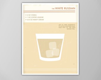 White Russian Cocktail Art Print - Retro Food and Drink Decor - Mid-Century Modern Design - Cocktail Bar Art - Giclee or Canvas!