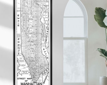 Manhattan Street Map Art Print - 1945 Vintage Map Reprint - New York City Blueprint Map Poster - X-Large Sizes Available!