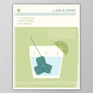 Gin and Tonic Art Print - Retro Food and Drink Poster - Vintage Style Graphic Art - Mid Century Modern Design - Cocktail Wall Art
