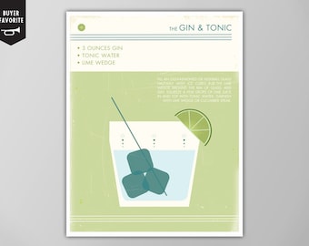 Gin and Tonic Art Print - Retro Food and Drink Poster - Vintage Style Graphic Art - Mid Century Modern Design - Cocktail Wall Art