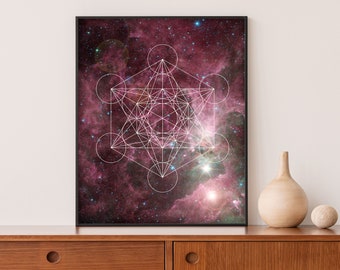 Sacred Geometry Print - The Flower of Life - Nebula Poster - Galaxy Art - Giclee or Canvas