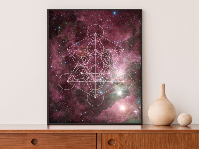 Sacred Geometry Print The Flower of Life Nebula Poster Galaxy Art Giclee or Canvas image 1