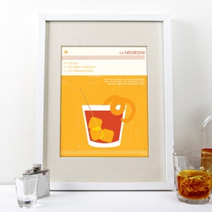 Negroni Cocktail Art Print - Food and Drink Poster - Mid-Century Modern Design - Cocktail Bar Decor - Giclee or Canvas! image 2