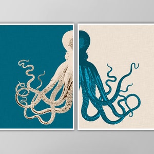 Giant Octopus Print Set - Nautical Art - Two Piece - CUSTOM COLOR OPTIONS!
