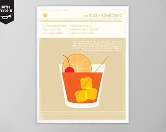 Old Fashioned Cocktail - Retro Food and Drink Print - Cocktail Art Print - Party Decor - Giclee or Canvas!