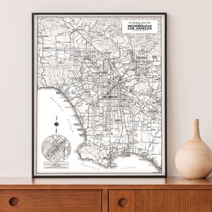 Impression de carte de Los Angeles - réimpression de carte vintage - affiche de plan de Los Angeles Blueprint - très grand format disponible et quatre styles de couleur !