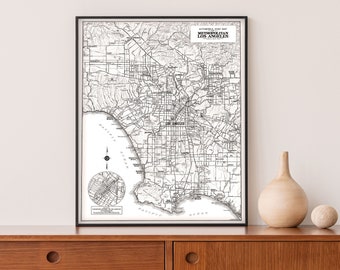 Impression de carte de Los Angeles - réimpression de carte vintage - affiche de plan de Los Angeles Blueprint - très grand format disponible et quatre styles de couleur !