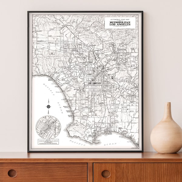 Los Angeles Map Print - Vintage Map Reprint - Blueprint LA Street Map Poster - X-Large Sizes Available and Four Color Styles!