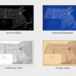 Massachusetts State Map Print Vintage Map Reprint Blueprint Poster X-Large Sizes Available and Four Color Styles image 6