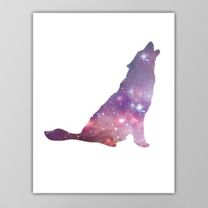 Wolf Spirit Animal Art Print - Galaxy Wolf Silhouette - Astrology Decor - Animal Totem - Zodiac Wall Art - Giclee or Canvas!