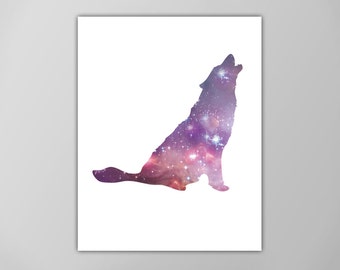 Wolf Spirit Animal Art Print - Galaxy Wolf Silhouette - Astrology Decor - Animal Totem - Zodiac Wall Art - Giclee or Canvas!