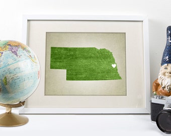 Nebraska State Map - Custom Map - Choose Your Own Colors, Text, Heart Location Map!