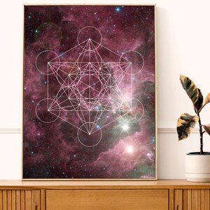 Sacred Geometry Print The Flower of Life Nebula Poster Galaxy Art Giclee or Canvas image 3