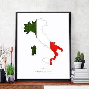 Italy Map Print - Italian Flag - Travel Wall Art - Italy Country Coordinates - Heritage Poster - Nationality Art - Classroom Decor