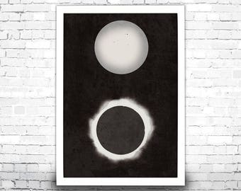 1890 Solar Eclipse Fine Art Print - Vintage Eclipse Poster Reprint - Astronomy Print - Space Poster - Black and White Decor