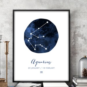 Aquarius Art Print - Horoscope Poster - Dates of the Zodiac Calendar - Constellation Wall Art - Birthday Gift