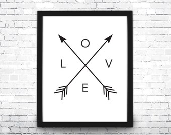Love Arrow Print - Black and White Arrow Poster - Tribal Arrows Wall Art - Minimalist Design - Living Room Decor - Entryway Sign - Home Art