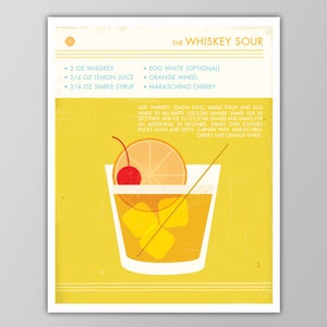 Whiskey Sour Art Print - Retro Food and Drink Poster - Vintage Style Cocktail Art - Mid Century Modern Design Poster - Cocktail Wall Art