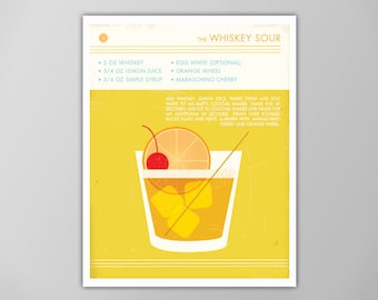 Whiskey Sour Art Print - Retro Food and Drink Poster - Vintage Style Cocktail Art - Mid Century Modern Design Poster - Cocktail Wall Art