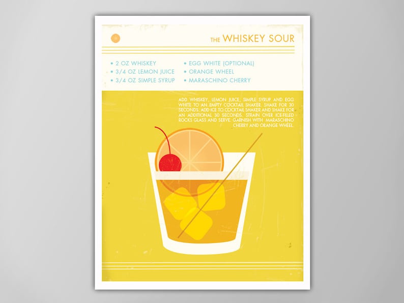 Whiskey Sour Art Print Retro Food and Drink Poster Vintage Etsy