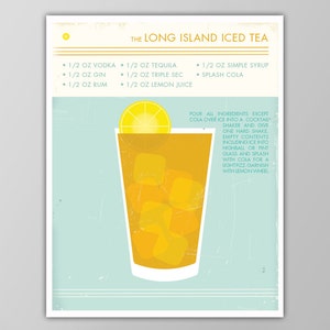Long Island Iced Tea - Cartel de cóctel - Impresión retro de comida y bebida - Arte de pared de estilo vintage