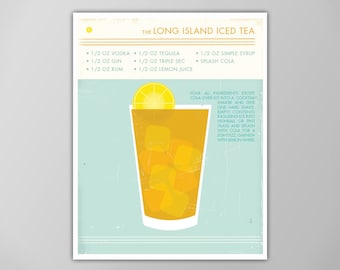 Long Island Iced Tea - Cocktail Poster - Retro Food and Drink Print - Vintage Style Wall Art