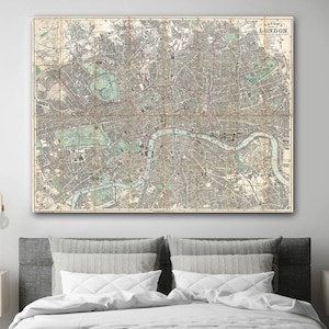 Large London Map Poster - Bacon&#39;s 1890 New Map of London Print - Travel Decor - Restored Vintage Map Reprint
