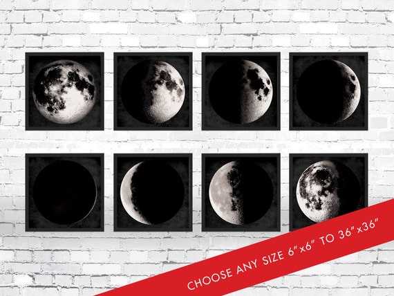 Moon Phases Print Set - 8 Phases of the Moon Individual Posters