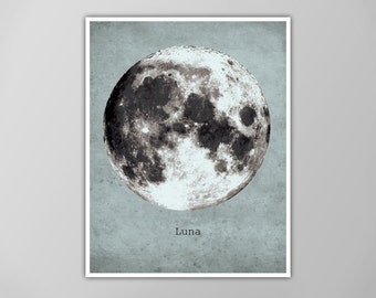 Giant Moon Poster - Outer Space Art Print - Galaxy Wall Art - Super Moon Print - Astronomer's Gift - La Luna Canvas - X-Large Size Options!