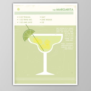 Margarita Cocktail Recipe Art Print - Giclee or Canvas!