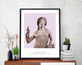 Dionysus - Portrait of Dionysus - Mythology Wall Art - God of the Grape Art Print - Modern Home Decor - CUSTOM COLOR OPTION!