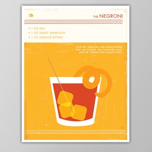 Negroni Cocktail Art Print - Food and Drink Poster - Mid-Century Modern Design - Cocktail Bar Decor - Giclee or Canvas! image 1