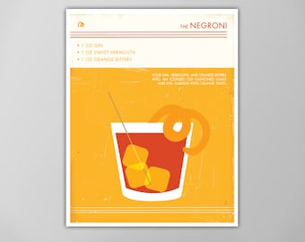 Negroni Cocktail Art Print - Food and Drink Poster - Mid-Century Modern Design - Cocktail Bar Decor - Giclee or Canvas!
