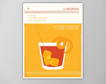 Negroni Cocktail Art Print - Food and Drink Poster - Mid-Century Modern Design - Cocktail Bar Decor - Giclee or Canvas!