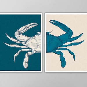 Blue Crab Art Print Set - Nautical Wall Art - Two-Piece Set - Coastal Decor - Bestseller!