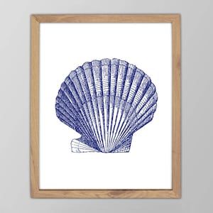 Sea Shell Print - Navy Blue Nautical Wall Art - Beach House Decor - Scallop Seashell Poster - Coastal Wall Art - Custom Colors!