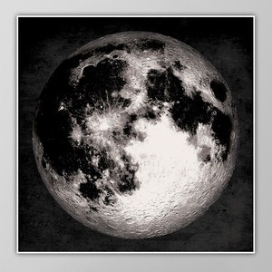 Giant Full Moon Poster - Black and White - High Contrast - Galaxy and Space Wall Art - Astronomy Decor