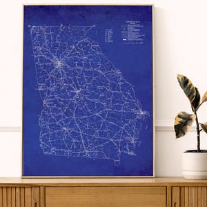 Georgia Map Print Vintage Map Reprint Wall Decor Blueprint State Poster X-Large Sizes Available and Four Color Styles