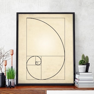 Fibonacci Spiral Art Print Fibonacci Sequence Mathematics Art Sacred Geometry Golden Ratio Spiral Giclee or Canvas image 1