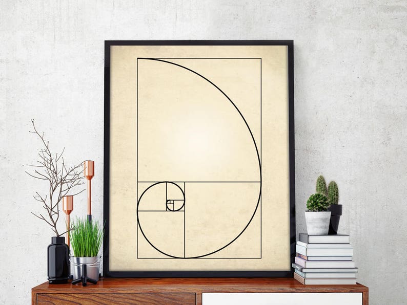 Fibonacci Spiral Art Print Fibonacci Sequence Mathematics Art Sacred Geometry Golden Ratio Spiral Giclee or Canvas image 1