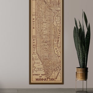 Manhattan Street Map Art Print 1945 Vintage Map Reprint New York City Blueprint Map Poster X-Large Sizes Available Vintage Sepia