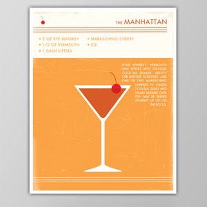 Impresión de arte de cóctel de Manhattan - Cartel de comida y bebida - Arte gráfico retro - Cartel de diseño moderno de mediados de siglo - Cartel de cóctel de Manhattan