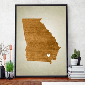 Georgia Map Print - Georgia State Wall Art - State Map Art with Hometown Heart - Fully Customizable!