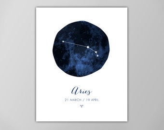 Aries Art Print - Horoscope Poster - Aries Symbol Sign - March and April Birth Dates - Zodiac Print - Constellation Wall Art - Astrology Art