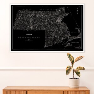 Massachusetts State Map Print Vintage Map Reprint Blueprint Poster X-Large Sizes Available and Four Color Styles Inverted Black